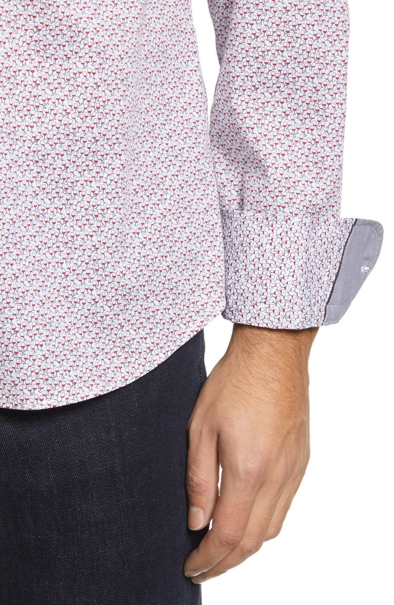 Stone Rose Wine Glass Print Stretch Button-Up Shirt, Alternate, color, 