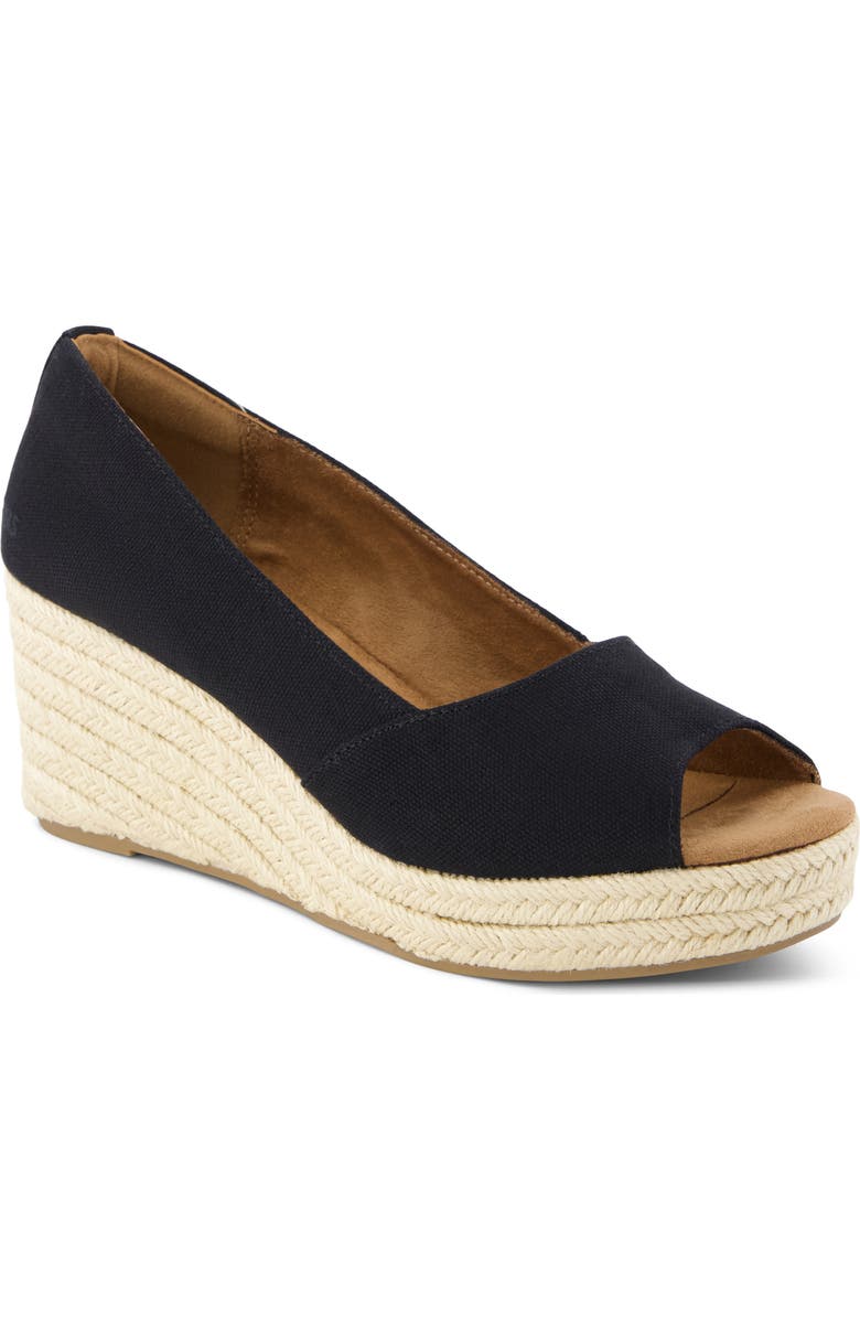 TOMS Rania Peep Toe Wedge Pump, Main, color, Black