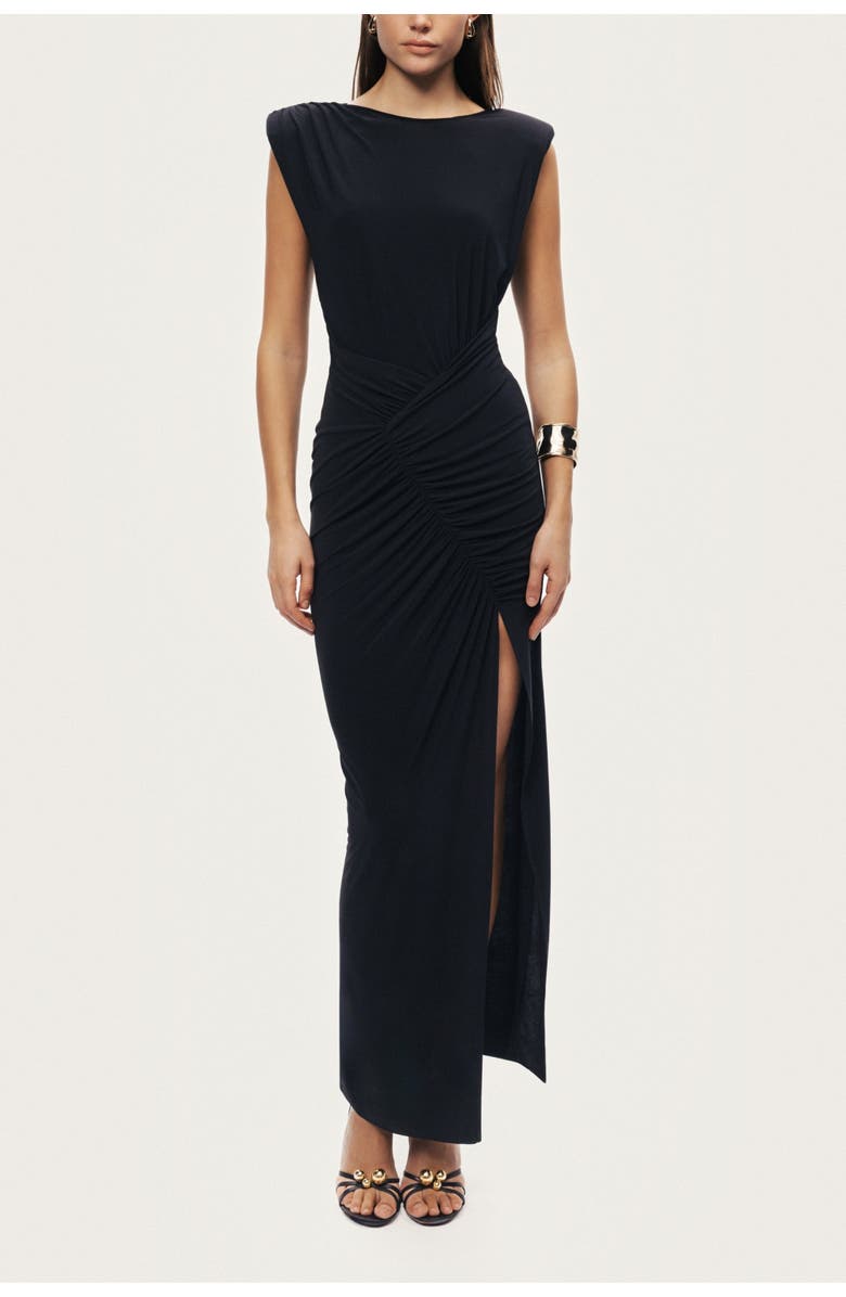 Nocturne Ruched Side-Slit Maxi Dress, Alternate, color, Black