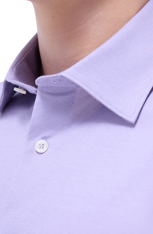 Bugatchi Myron Ooohcotton® Short Sleeve Herringbone Button-up Shirt In Lilac