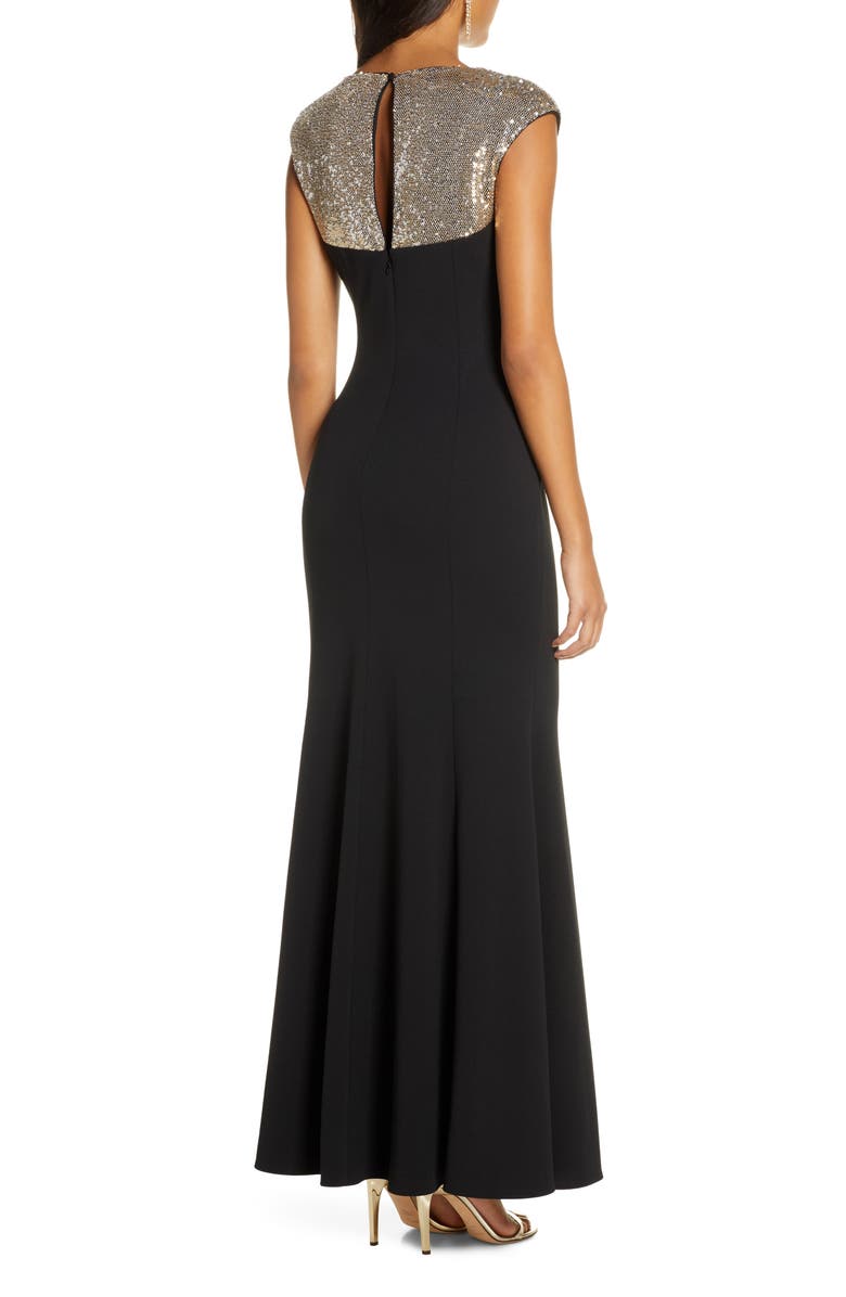 Vince Camuto Sequin Yoke Scuba Crepe Trumpet Gown, Alternate, color, 