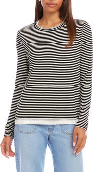 Karen Kane Stripe Layered Side Slit Top