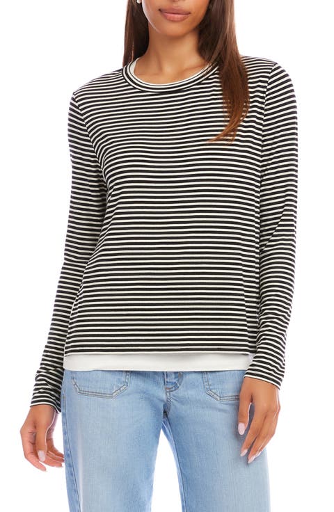 Karen Kane Stripe Layered Side Slit Top (Regular & Petite)