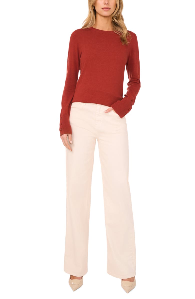 Halogen<sup>®</sup> Button Cuff Crewneck Sweater, Alternate, color, Burnt Henna