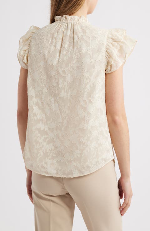 売れ筋商品|||アンクライン カットソー トップス レディース Petite Ruffled-Neck Cap-Sleeve Lace Blouse White Dove Chloé Lace Ruffle Crop Top | Saks Fifth Avenue
