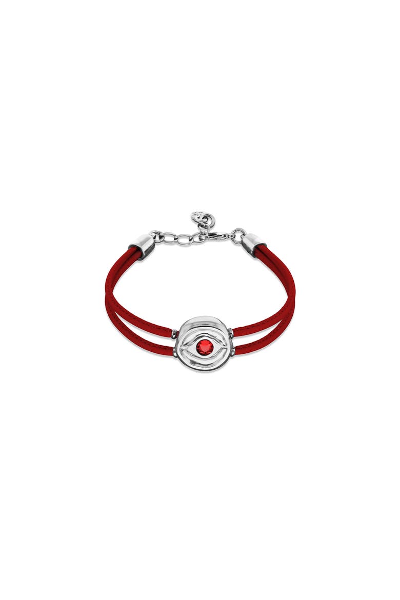 Red Leather Strap with Silver-Plated Eye Detail and Crystal, Main, color, Silver