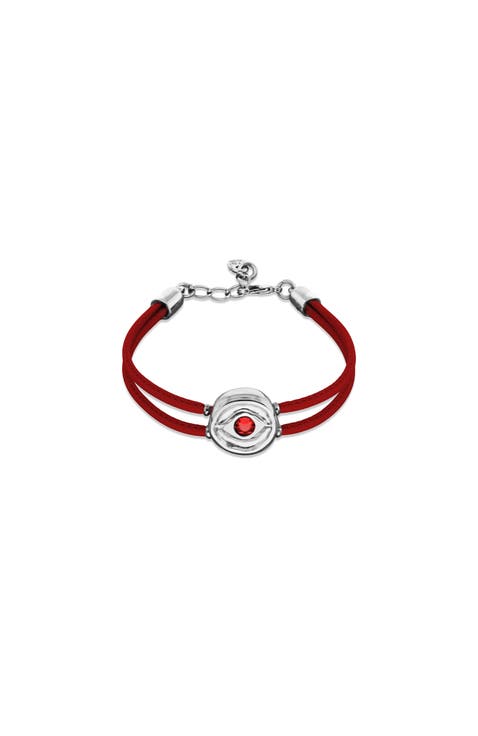 Red Leather Strap with Silver-Plated Eye Detail and Crystal