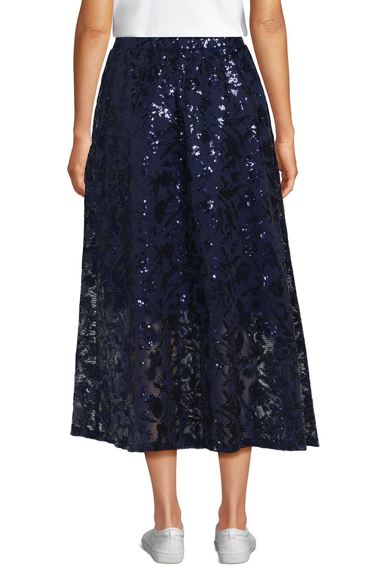 Sequin Lace Mid Rise Midi Skirt, Alternate, color, Deep Sea Navy