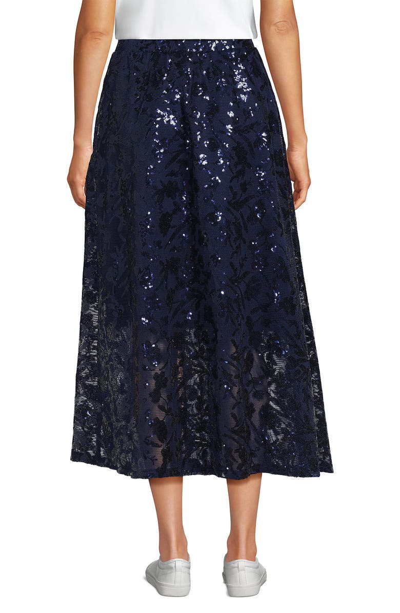 Lands' End Sequin Lace Mid Rise Midi Skirt, Alternate, color, Deep Sea Navy