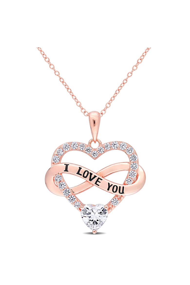 Cubic Zirconia Infinity Heart Necklace, Main, color, Rose-Plated