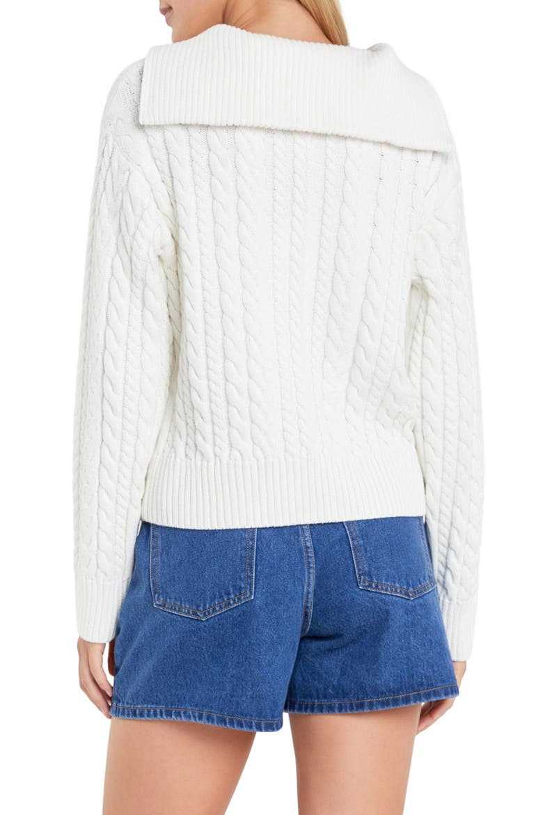 Quarter Zip Cable Knit Cotton Sweater, Alternate, color, IVORY