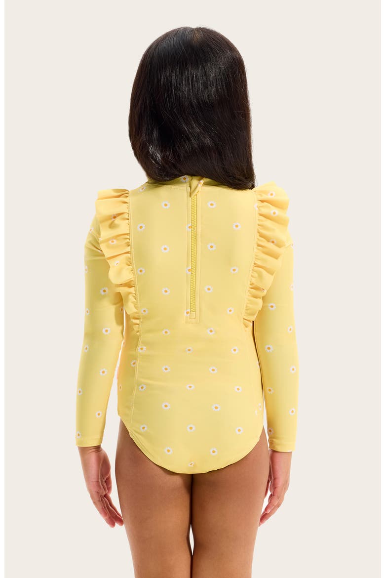 Kids' Daisy Chain One-Piece Rashguard Swimsuit, Alternate, color, DAISY CHAIN YELLOW