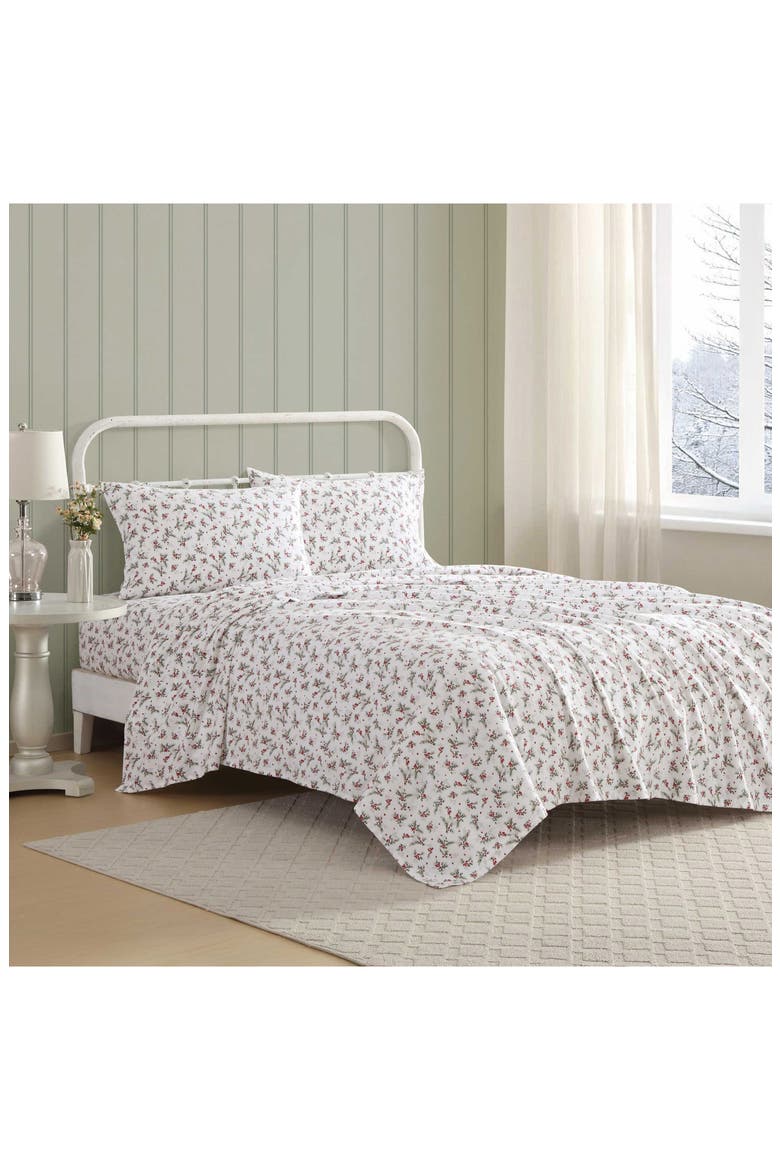 Berry Bright Cotton Flannel Sheet Set, Alternate, color, DARK RED