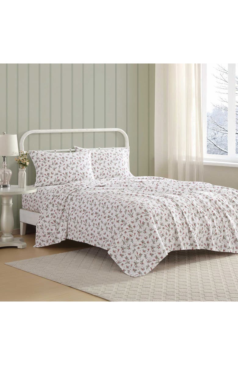Laura Ashley Berry Bright Cotton Flannel Sheet Set, Alternate, color, Dark Red