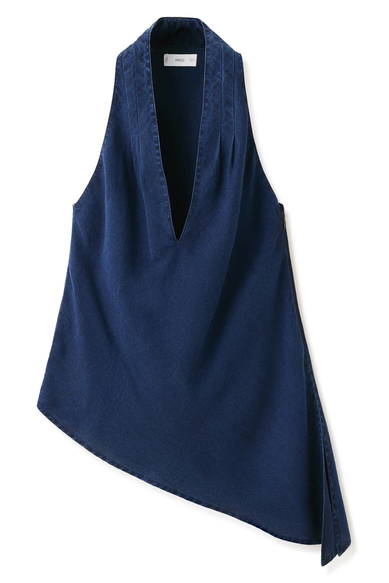 Asymmetrical Denim Halter Top, Alternate, color, DARK BLUE