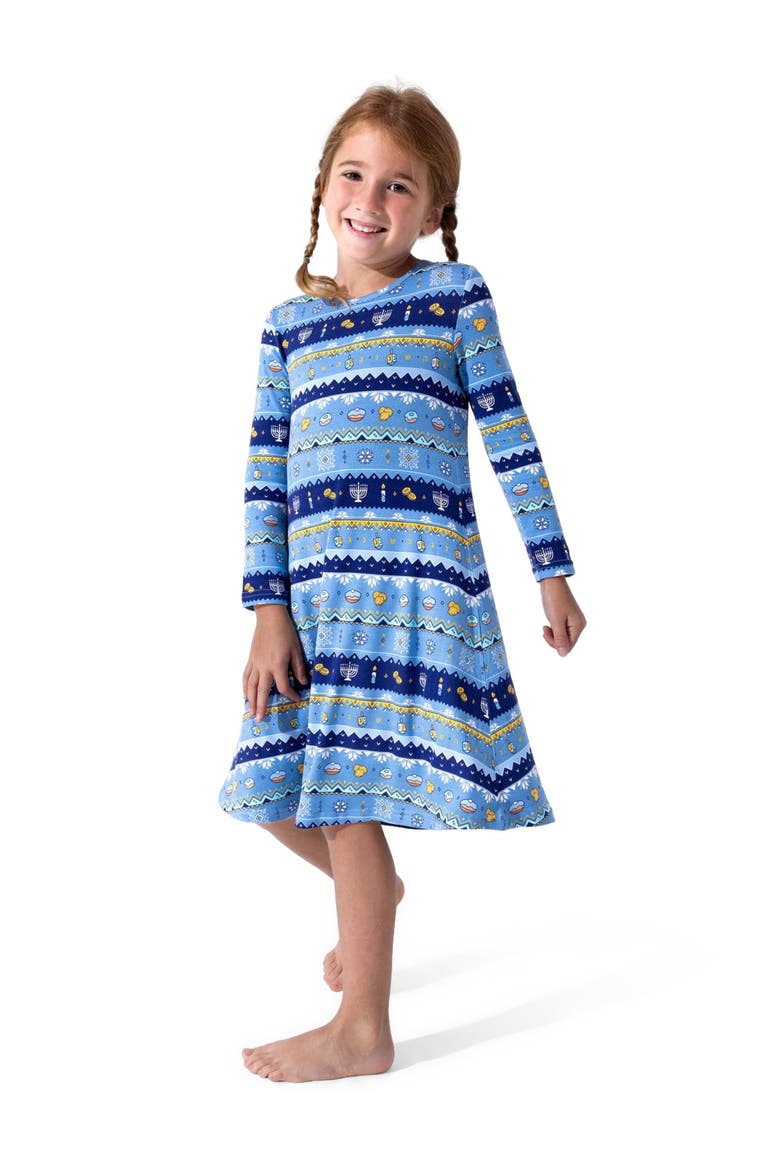 Kids' Hanukkah Fair Isle Long Sleeve Dress, Alternate, color, Hanukkah Fair Isle