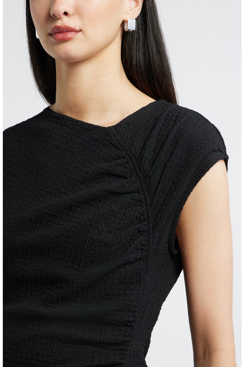 Textured Ruched Midi Dress, Alternate, color, BLACK
