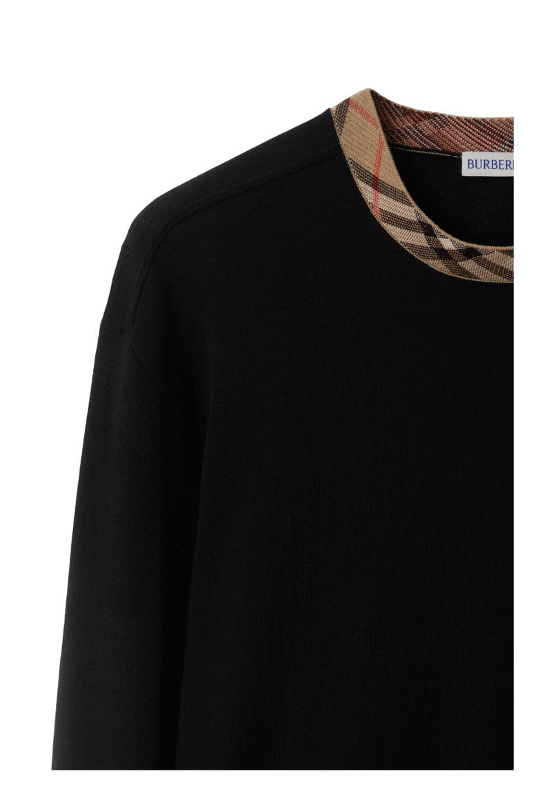 Check Trim Wool Sweater, Alternate, color, Black