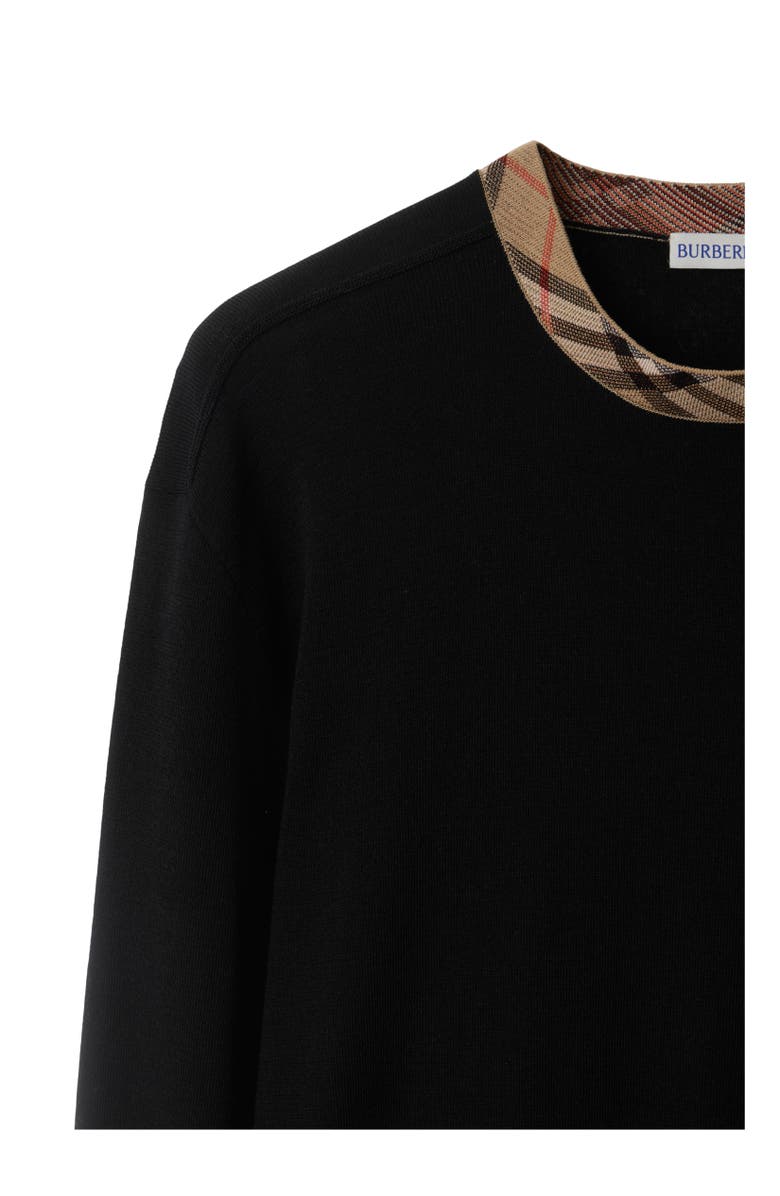 Burberry Check Trim Wool Sweater, Alternate, color, Black