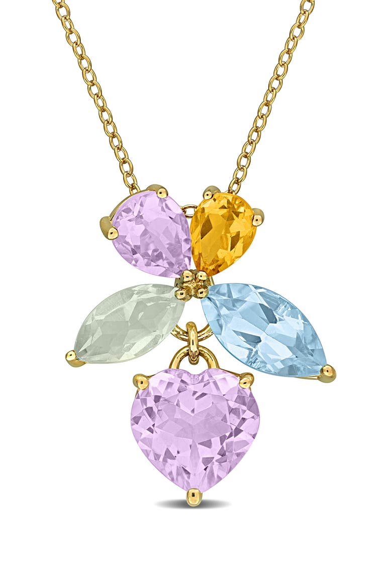Semiprecious Stone Cluster Pendant Necklace, Main, color, GOLD MULTI