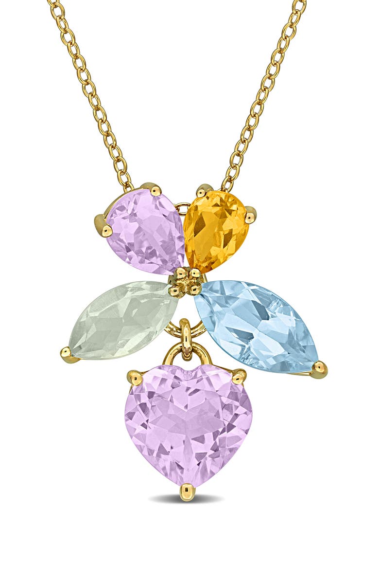 DELMAR Semiprecious Stone Cluster Pendant Necklace, Main, color, Gold Multi