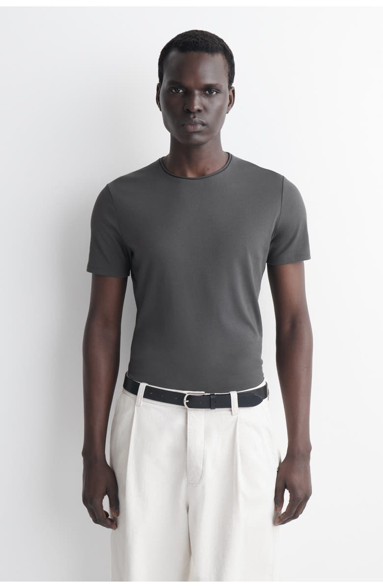 COS Slim-fit Cotton Crepe Lightweight T-shirt, Main, color, Charcoal
