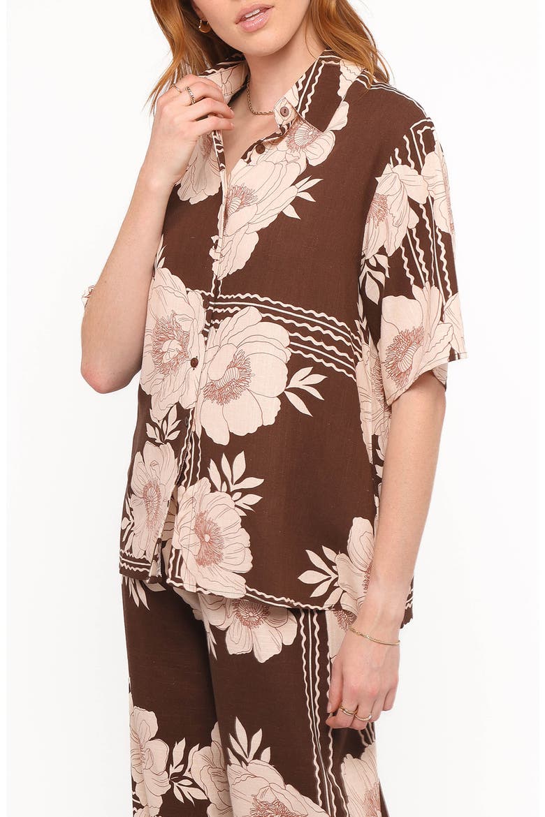 Bernadine Floral Oversize Short Sleeve Button-Up Shirt, Alternate, color, BROWN FLORAL