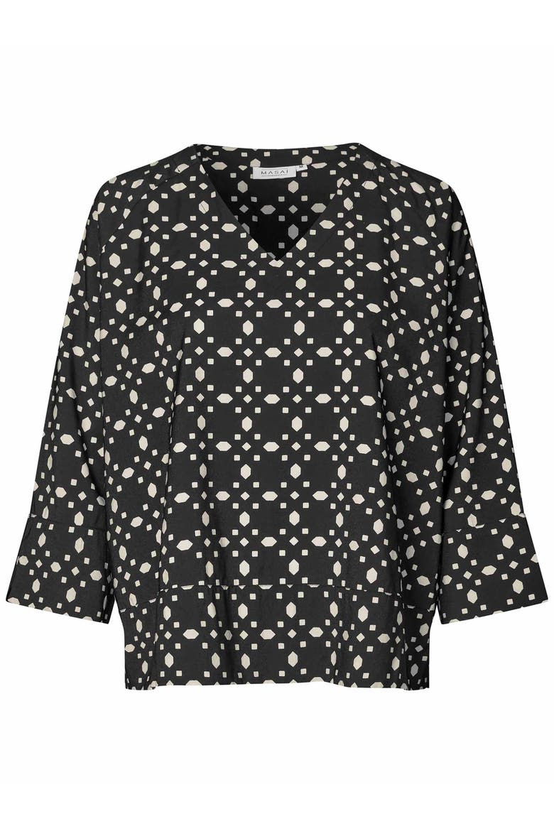MaBenika 3/4 Sleeve V-Neck Blouse, Alternate, color, Black