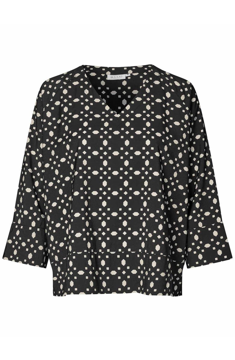 Masai Copenhagen MaBenika 3/4 Sleeve V-Neck Blouse, Alternate, color, Black