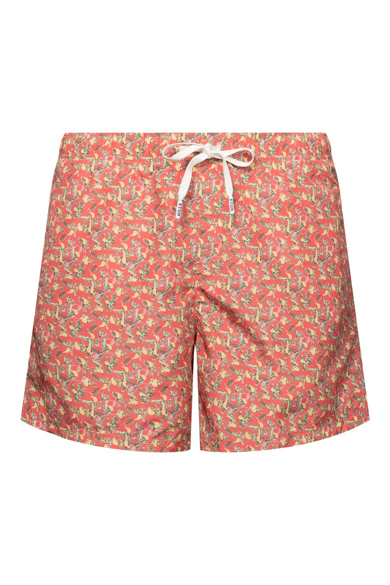 Banana Print Swim Trunks, Main, color, PINK/ RED