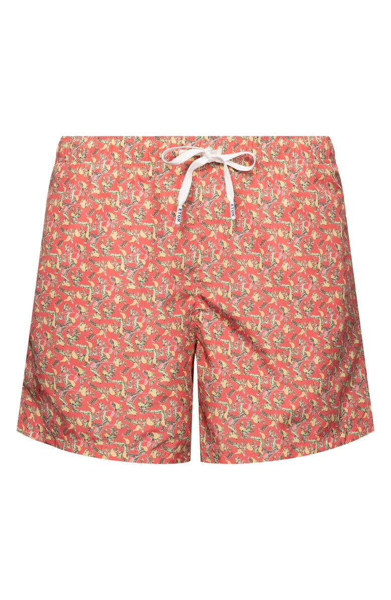 Eton Banana Print Swim Trunks, Main, color, Pink/ Red