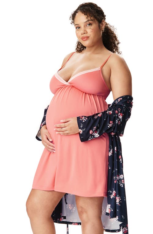 Motherhood Maternity Maternity Robe And Nursing Chemise Sleep Set In Pink