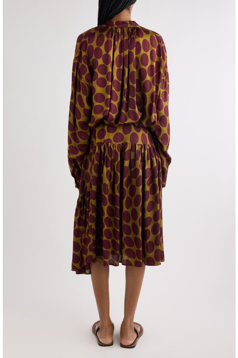 Denvo Fountain of Eggs Print Long Sleeve Twill Midi Dress, Alternate, color, CAMEL