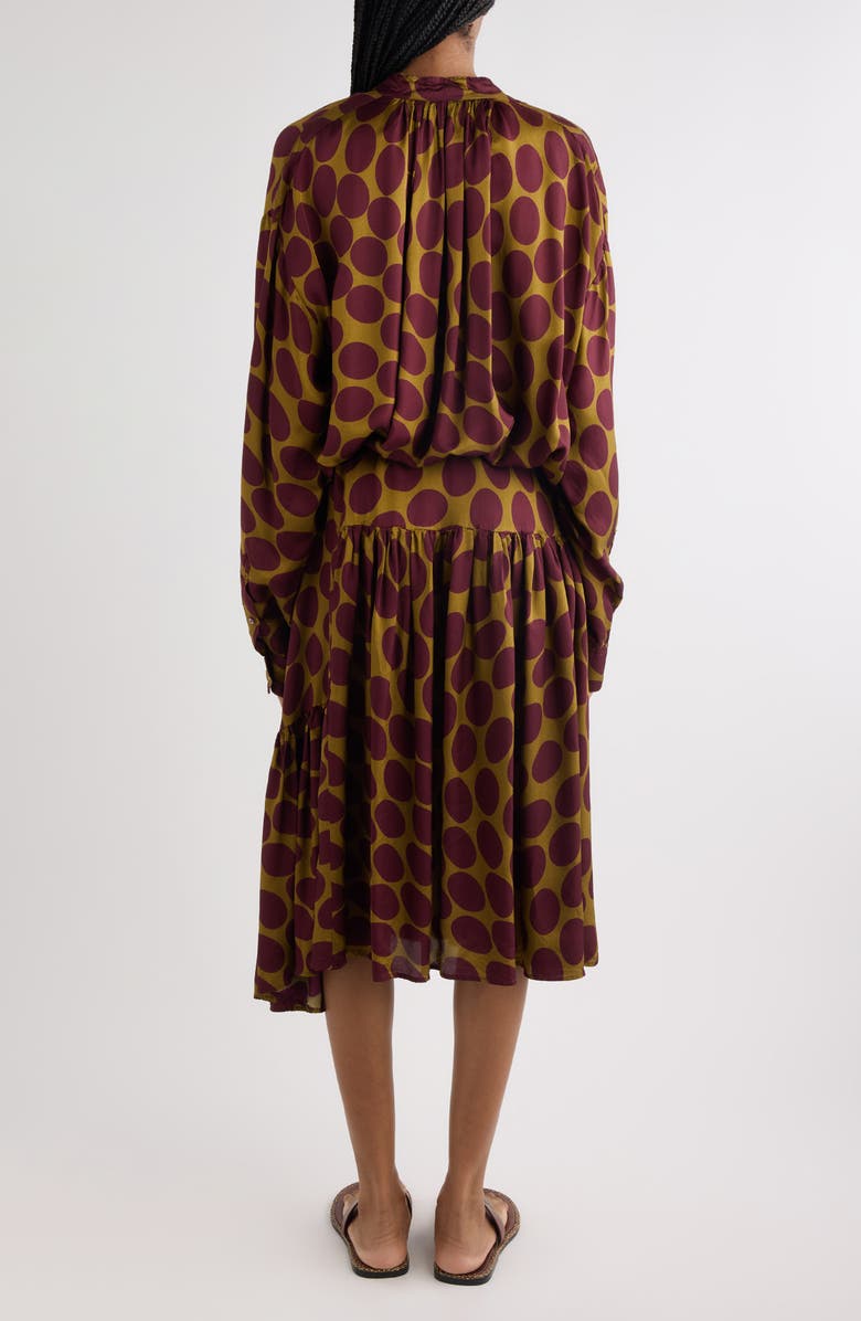 Dries Van Noten Denvo Fountain of Eggs Print Long Sleeve Twill Midi Dress, Alternate, color, Camel