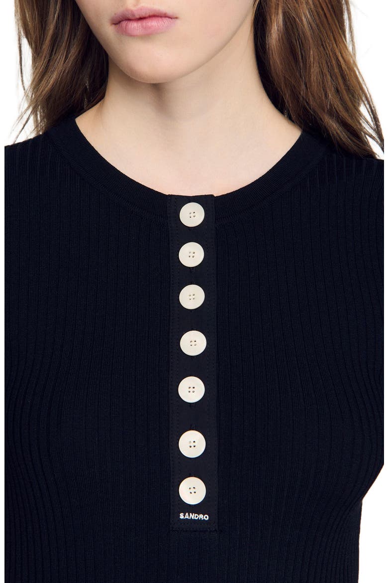 Sweater with ribbed button placket, Alternate, color, Black
