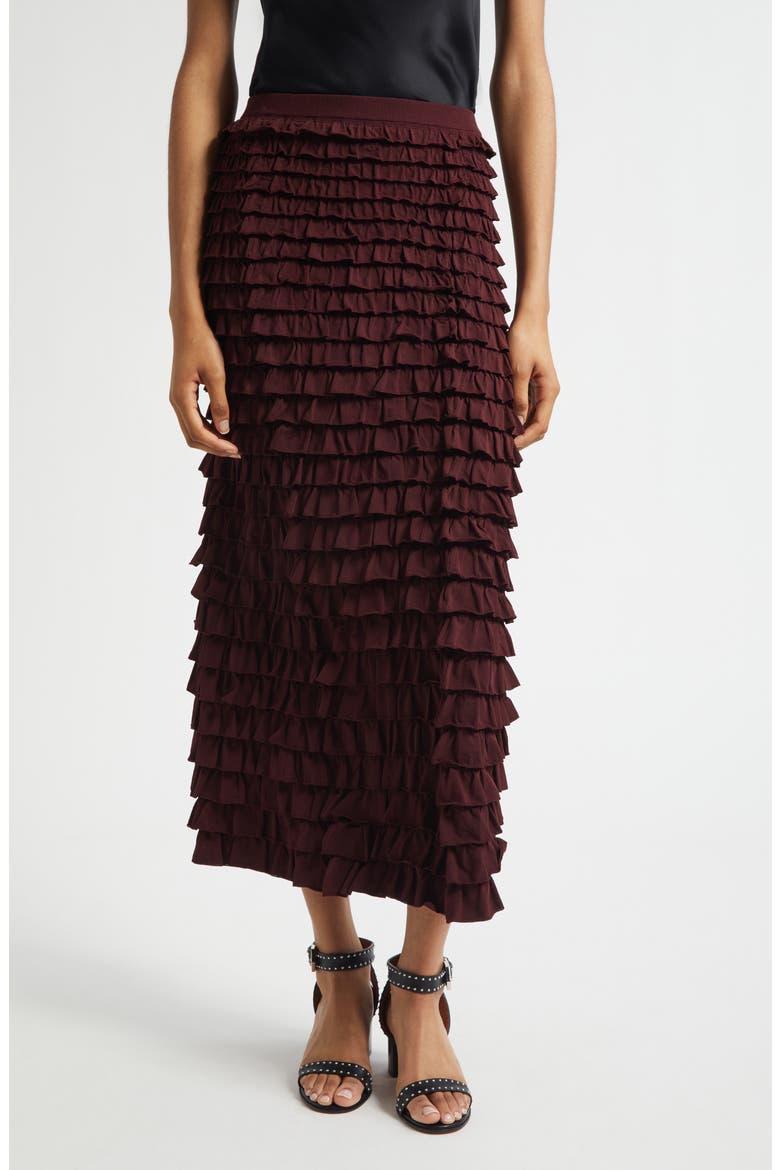 Mimi Ruffle Midi Skirt, Main, color, CLARET