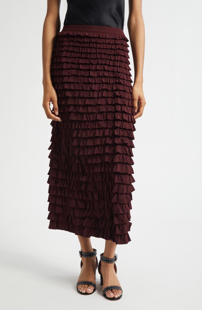 Ulla Johnson Mimi Ruffle Midi Skirt, Main, color, Claret