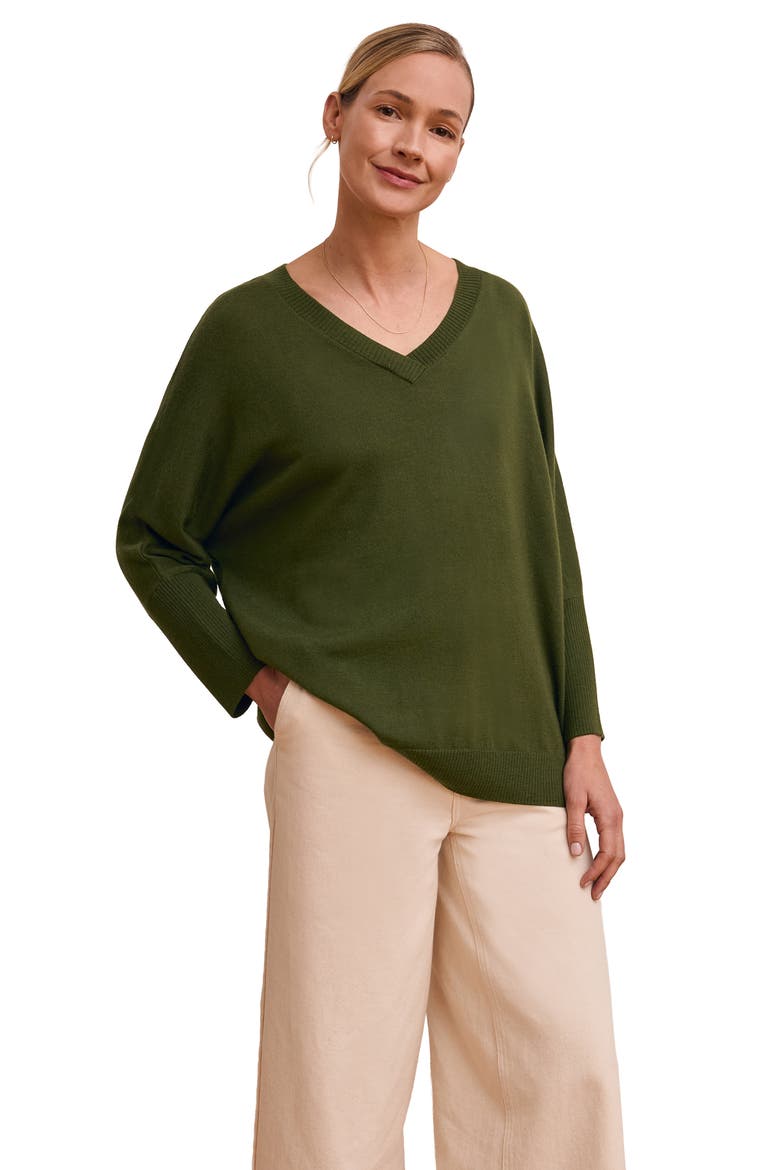 Slouchy V-Neck Pure Wool Jumper, Main, color, Olive