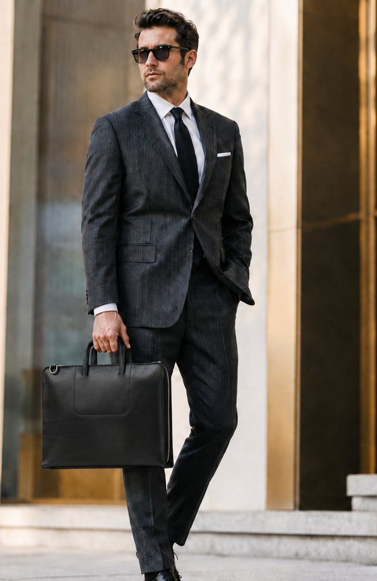 Jackson Zippered Leather Briefcase, Alternate, color, Black
