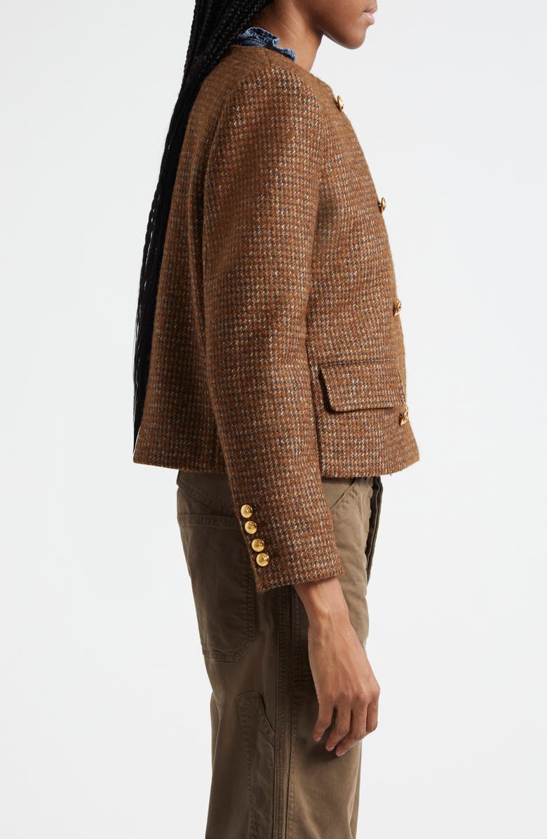 Nili Lotan Melanie Double Breasted Wool Blend Crop Jacket, Alternate, color, Saddle Check