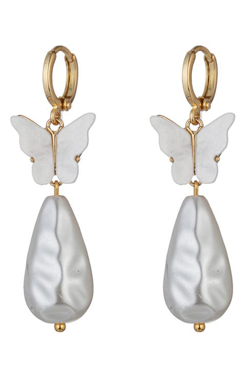 Manon Butterfly Shell Pearl Drop Earrings