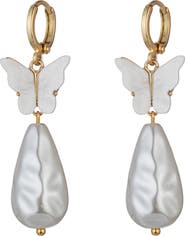 EYE CANDY LOS ANGELES Manon Butterfly Shell Pearl Drop Earrings