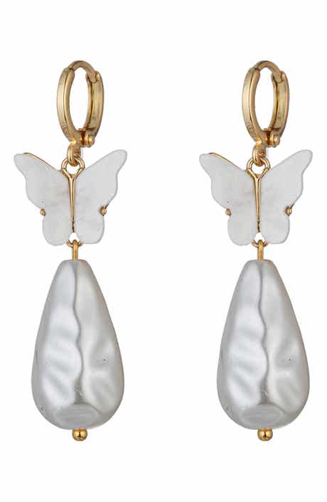 EYE CANDY LOS ANGELES Manon Butterfly Shell Pearl Drop Earrings