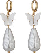 EYE CANDY LOS ANGELES Manon Butterfly Shell Pearl Drop Earrings