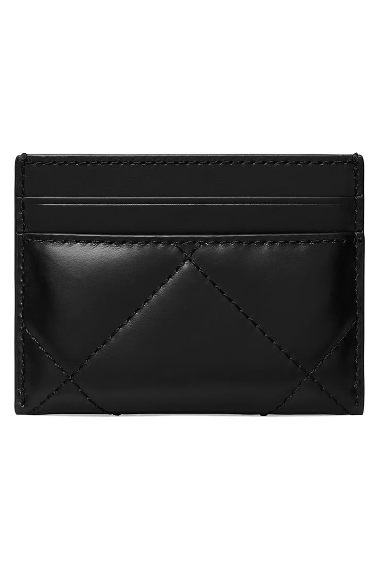 Kira Diamond Quilted Leather Card Case, Alternate, color, BLACK