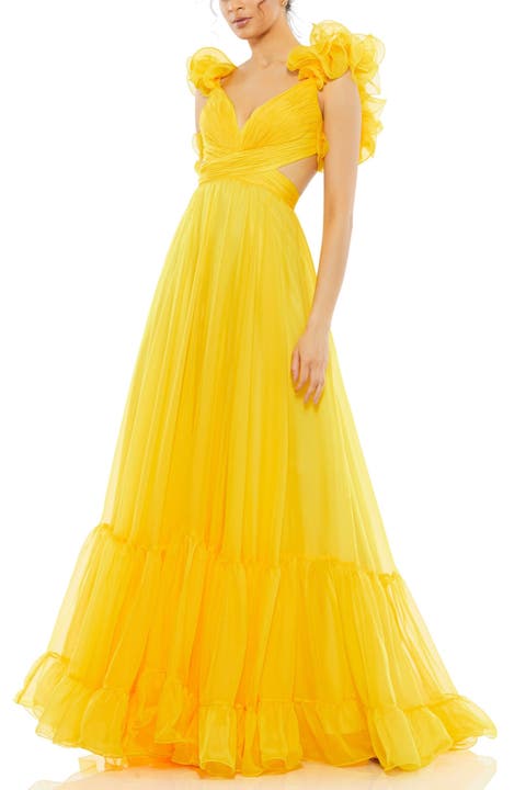 Sleeveless Ruffle Tiered Cut-Out Chiffon Gown