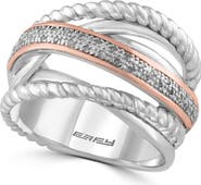 EFFY Sterling Silver & 14K Rose Gold Cross-over Diamond Ring