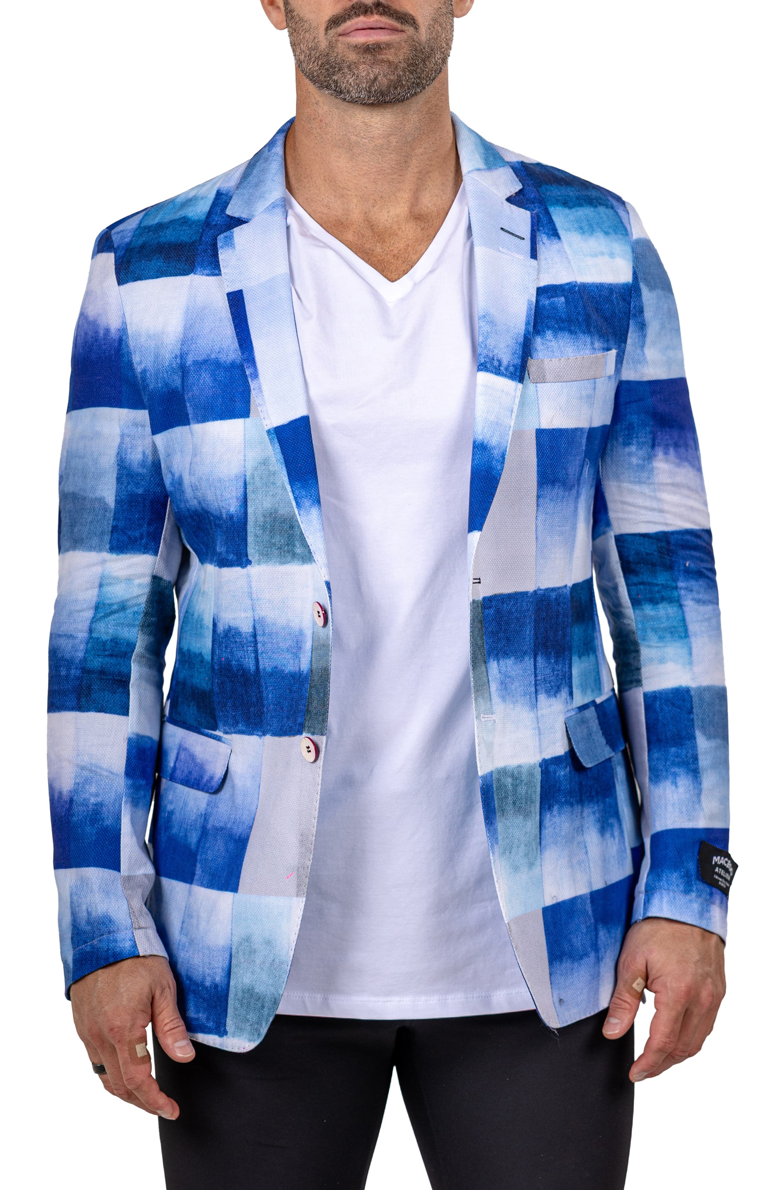 Unconstructed Marthyr021 Blue Cotton Patchwork Blazer