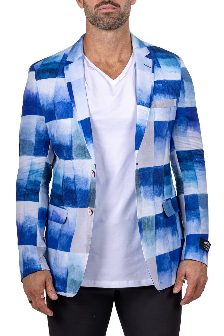 Unconstructed Marthyr021 Blue Cotton Patchwork Blazer, Main, color, BLUE