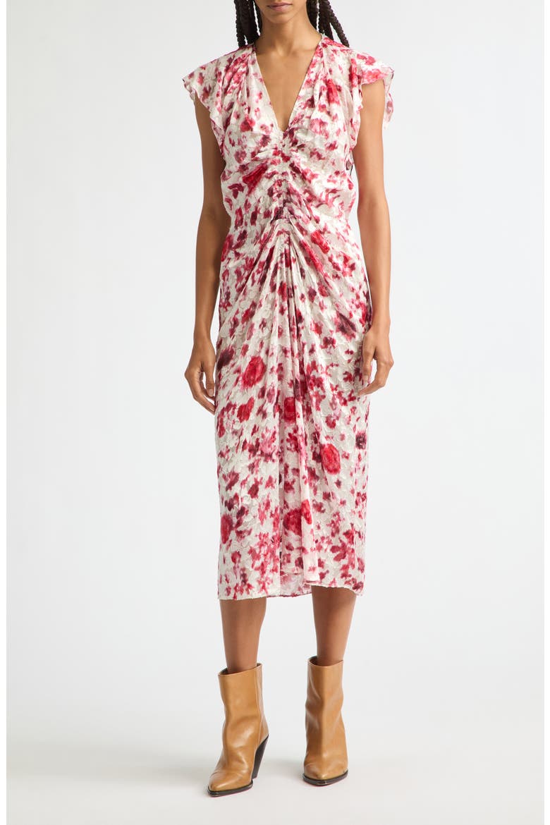 Lyndsay Floral Burnout Devoré Georgette Midi Dress, Main, color, ECRU/ PINK